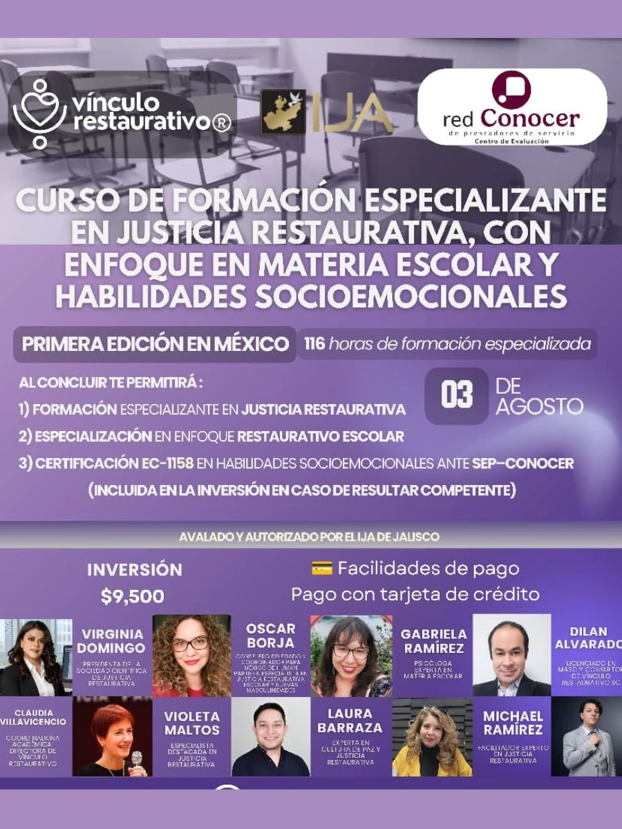 Curso de Formación Especializante en Justicia Restaurativa, con Enfoque en Materia Escolar y Habilidades Socioemocionales